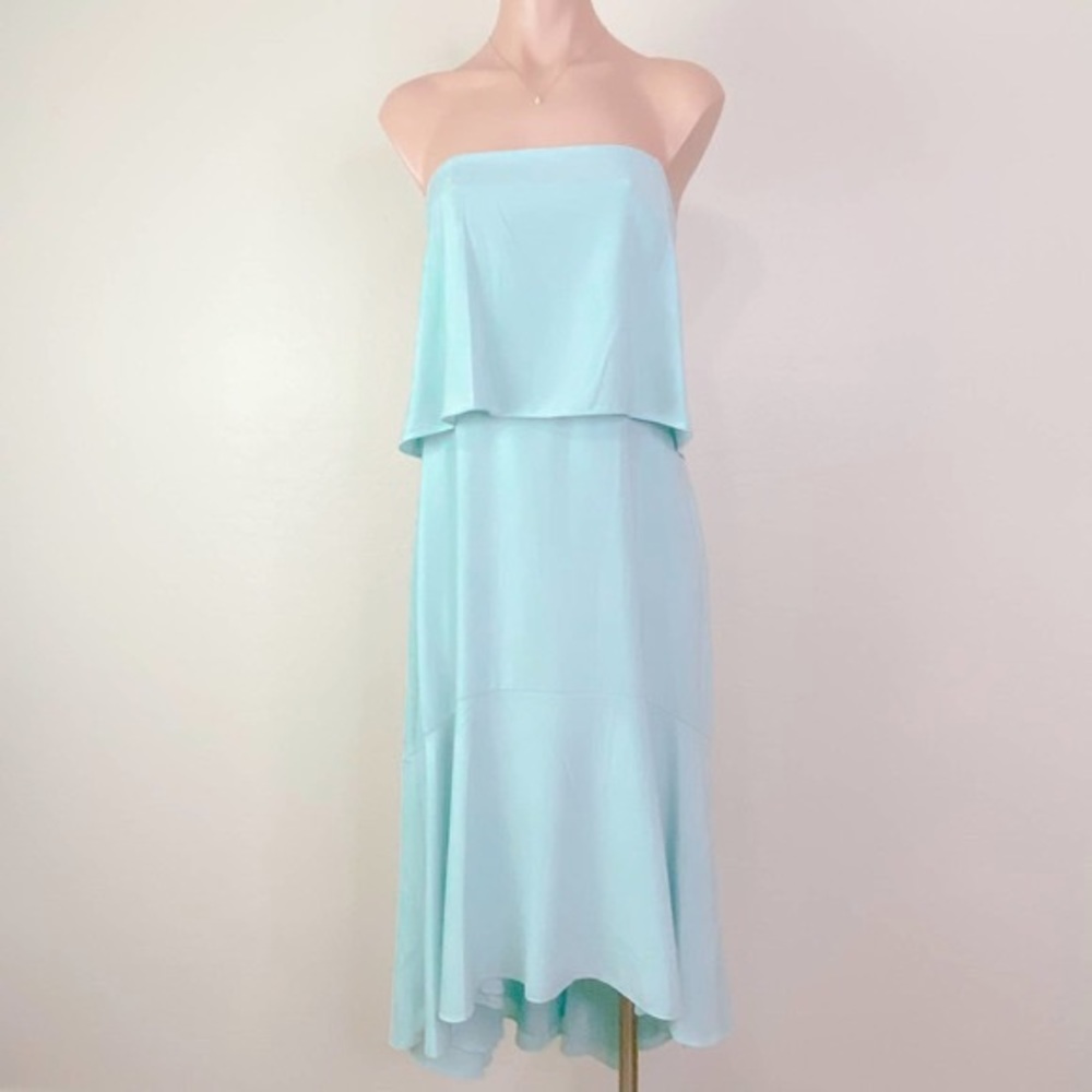 NWT HALSTON MINT GREEN STRAPLESS RUFFLE DRESS